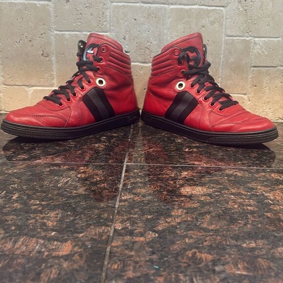 Gucci Silverstone NS Nylon High 'Red' Viaggio Leather Stripe Collection $890 - Picture 10 of 12